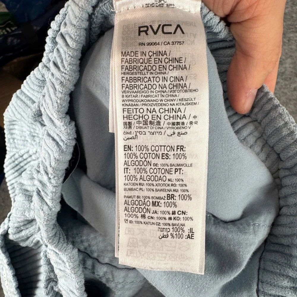 RVCA Womens Blue Corduroy Shorts High Rise Elastic Waist Size Medium Cotton